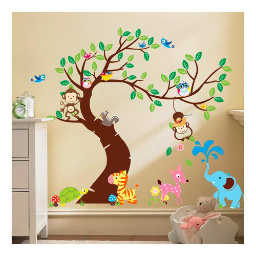 Vinil Decorativo Infantil Animales Árbol Búho Mono Habitacio