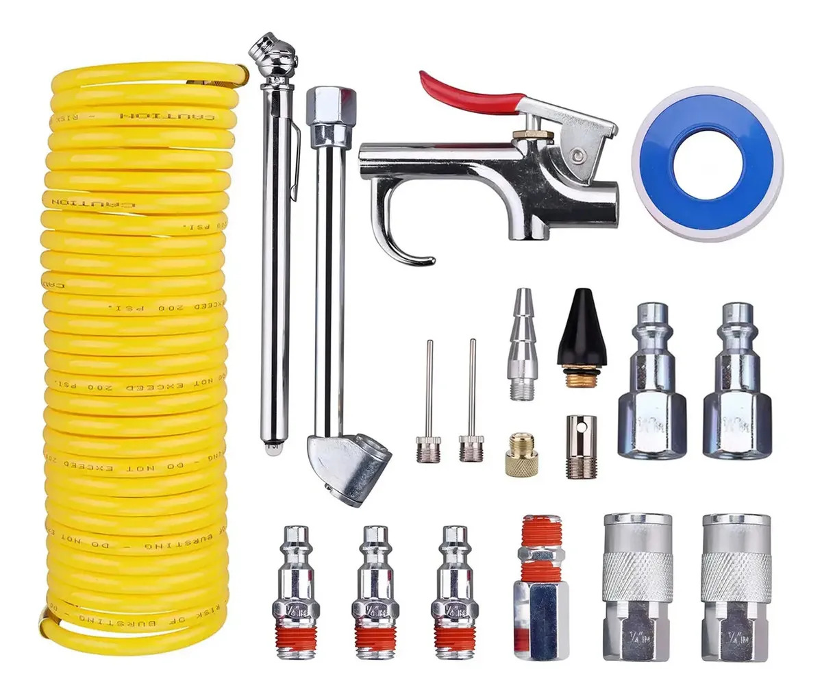 Kit de Accesorios Neumáticos Tzawhst para Compresor de Aire, 20 Piezas con Manguera de 7.5 Metros y Pistola de Soplado