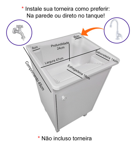 Tanque De Lavar Roupa Pequeno 26l Gabinete Mdf 46cm Montado
