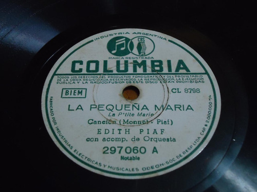 Pasta Edith Piaf Acomp Orquesta Columbia C69
