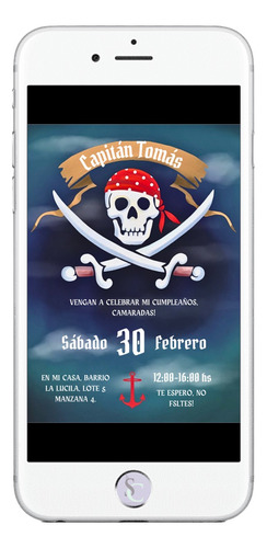 Invitación Cumpleaños Tarjeta Digital Piratas Calavera