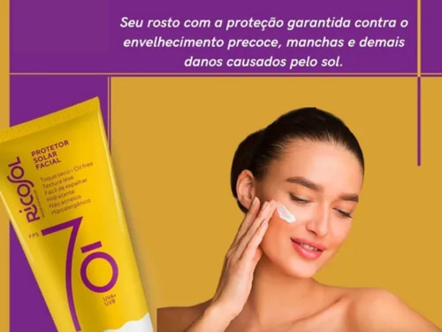 Protetor Solar Facial Toque Seco Ricosol Fps70 50g Kit 4und