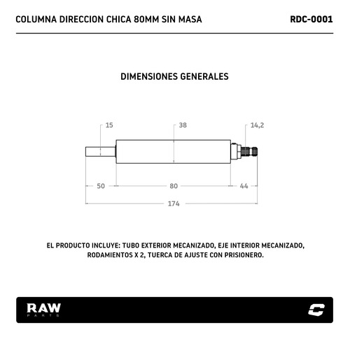 Imagen 3 de 7 de Columna De Direccion Para Extractor Volante 80mm Raw Parts
