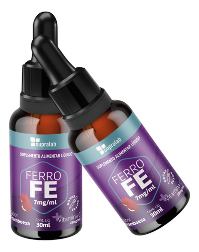 Ferro + Vitamina C 30ml Sublingual Supralab Framboesa