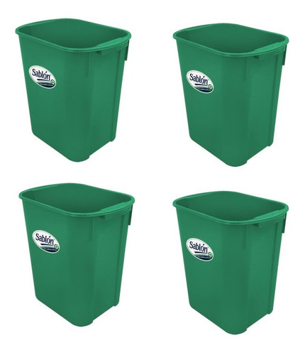 4 Pack Bote De Basura Rectangular 20 L Color Verde