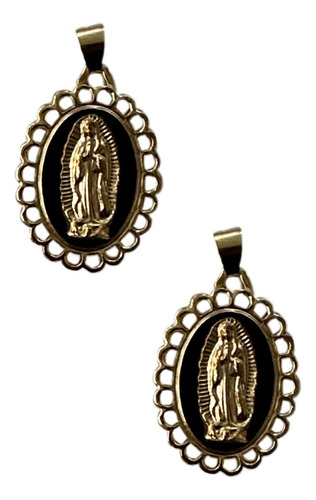 Abalorio Medalla Virgen Guadalupe Negro Con Dorado, 12 Pzs