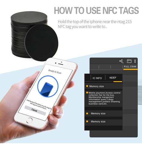 10 Tarjetas Nfc Redondas 25 Mm Negras Impermeables