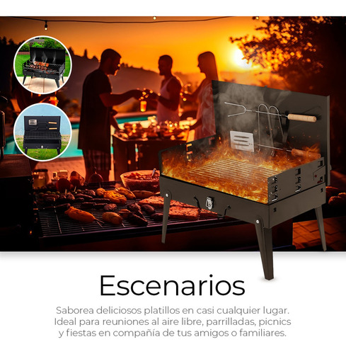 . Parrilla Asador Plegable Con Accesorios Camping Portátil