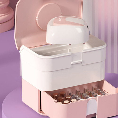 Caja Grande De Almacenamiento De Cosméticos Rosa Con Asa