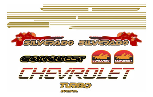 Adesivo Faixa Lateral Chevrolet Silverado Conquest 99 E Emblema Resinado Completo Sv001