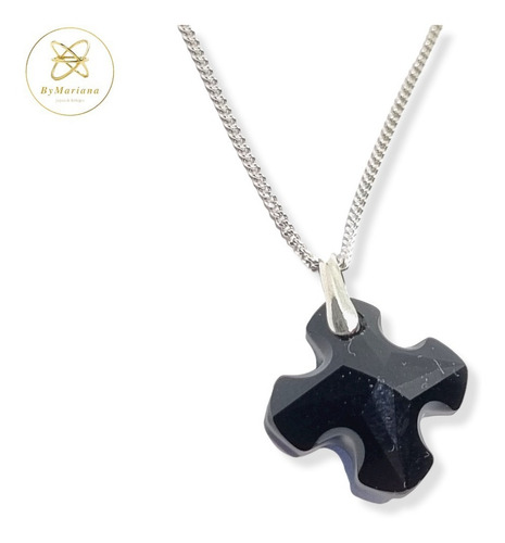 Cadena Plata Groumet + Dije Crist Swa Cruz Griega Negra 18mm