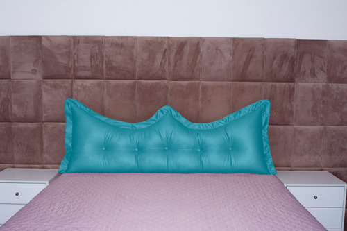 Almofada Encosto Coroa Queen 160 Cm Azul-turquesa Lisa