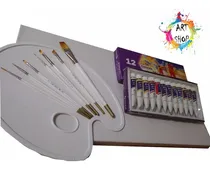 Comprar Kit Pintura Oleo Reeves X12, Pinceles, Paleta Y Lienzo