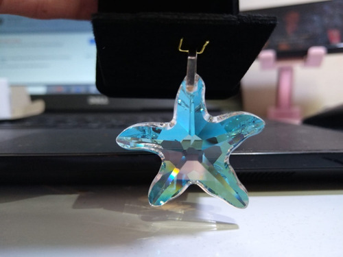 Imagem 7 de 9 de Pingente Estrela Do Mar Cristal Swarovski 4cm Blue Ab Prata