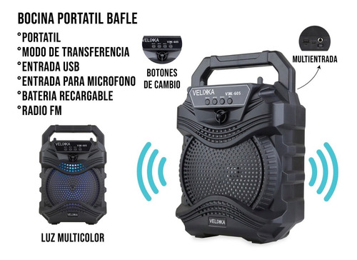 Bocina Amplificada 6 Pulgadas Bluetooth Usb Led Recargable