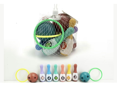 Imagen 2 de 2 de Juego Bolos Niños Plástico 6 Bolos + Bolas + Aros
