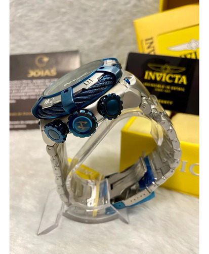 Relógio De Pulso Invicta Thunderbolt 21357 Com Corria De Aço Inoxidável Cor Prateado - Fondo Azul
