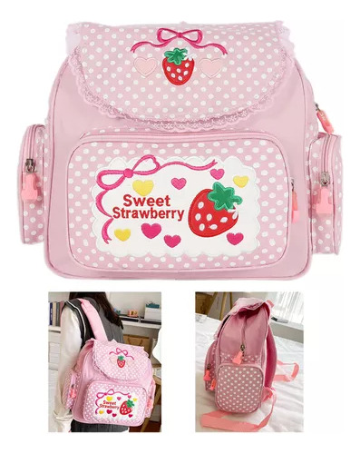 Bolso De Hombro Con Encaje Sweet Strawberry, Mochila Escolar