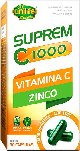 Suprem C 1000 Vitamina C 1000mg + Zinco 7mg Unilife 30 Cáps