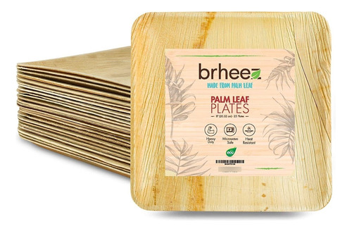 Brheez - Vajilla Cuadrada Biodegradable De Hoja De Palma.