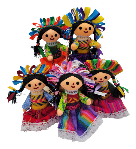 5 Muñecas Lele Artesanales Coloridas Otomíes Mexicanas 19 Cm