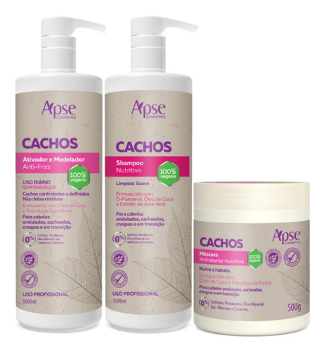 Kit Shampoo, Ativador E Máscara Cachos Apse (3 Itens)
