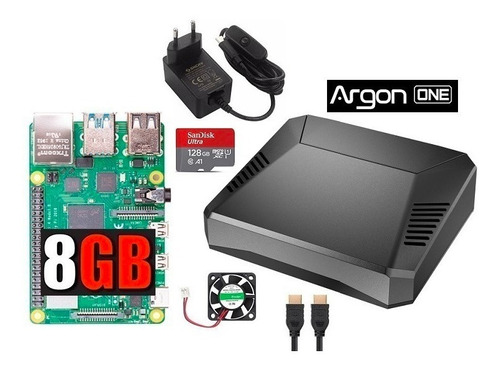 Kit Raspberry Pi4 Pi 4 8gb Ram +case Argon One Microsd 128gb