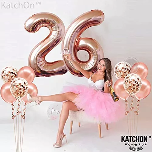 Decoraciones de cumpleaños número 26 para mujer, globos de feliz cumpleaños  rosa y blanco, suministros de fiesta de cumpleaños 26 para su novia