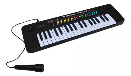 Piano Teclado Musical Infantil Microfone Educativo Karaoke Cor Preto