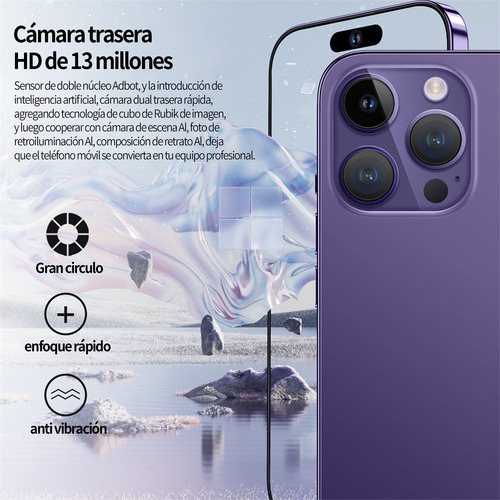 Smartphone 4g I14 Pro Max 6.82 Pulgadas 64 Gb Rom 3 Gb Ram Andriod Púrpura