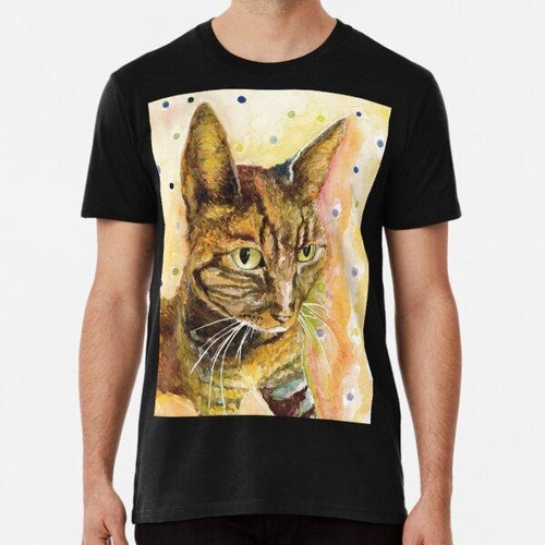 Remera Gato Atigrado Acuarela Con Fondo De Lunares Algodon P