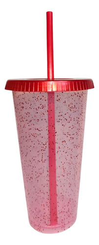 Vaso Reusable Glitter 110 Pzas Cafe Frio Con Popote 24oz