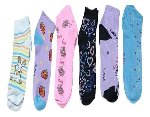 6 Pares Tines Mujer Unitalla Variedad Colores Y Diseños