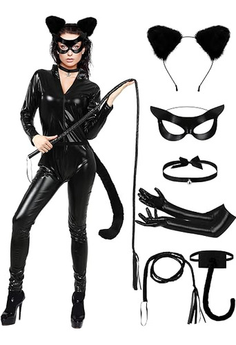 Juego 7 Piezas Disfraz Gato Halloween Para Mujer Accesorios