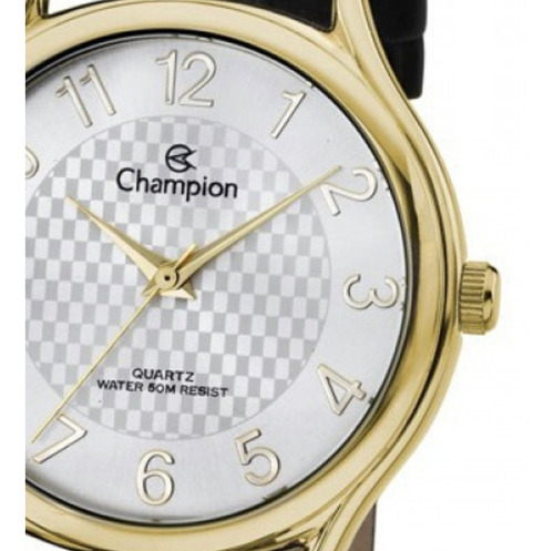 Relógio Masculino Dourado Champion Couro Detalhes No Fundo