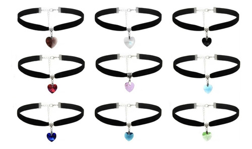 Collares Gargantillas Chokers Corazón Terciopelo Cadena 