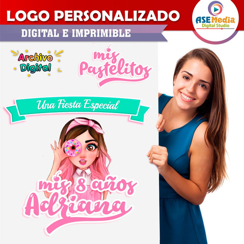 Logo Digital Mis Pastelitos Dona Personalizado Con Tu Nombre