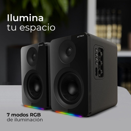 Bocinas Acteck Dynamic Exact R BS700 Inalámbrico Sonido 2.0 Bluetooth 5.3 50W RMS Iluminación RGB Blanco AC-940825