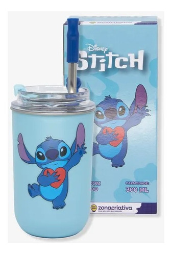 Copo Neo Com Canudo Disney Stitch 300 Ml Zona Criativa