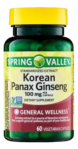 Korean Panax Ginseng Spring Valley 60 Cápsulas Vegetarianas 
