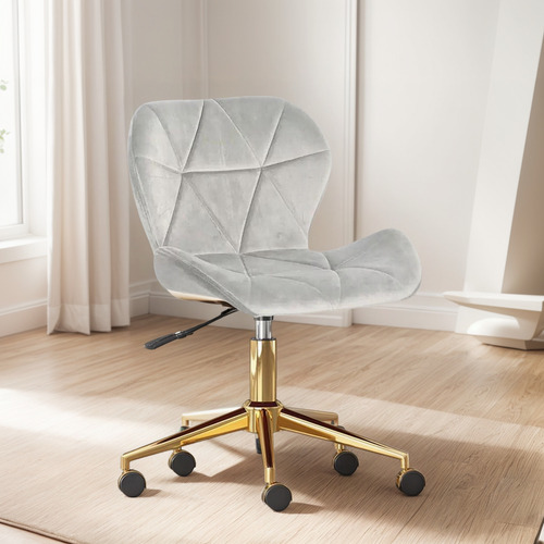 Silla De Escritorio Acolchada Mariposa Felpa Y Base Dorada