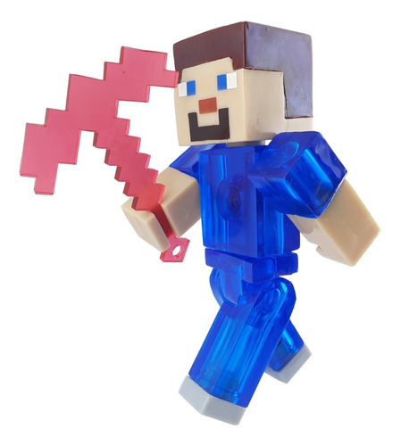 Figura Juguete Steve Armadura Azul Diamante Pico Minecraft 