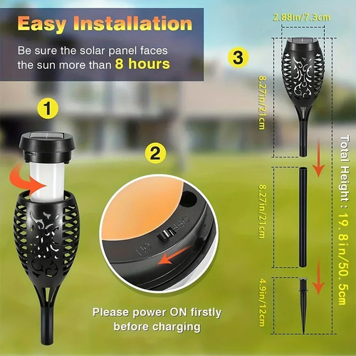 2 Luces Solares 51 Led Antorcha Impermeable Piso
