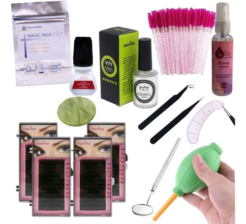 Kit Completo Alongamento Extensão Cílios Fio A Fio + Brinde