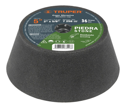 Copa Desbaste Piedra 5'' Grano 36 Esmeril 5/8 Truper 13787