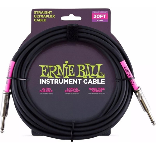 Ernie Ball P06046 Cable Instrumento Plug Plug 6 Metros Negro