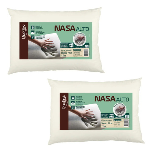 Kit Travesseiros Duoflex Nasa Alto 50x70x17 Capa Em Algodão Cor Branco