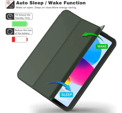 Funda Inteligente Para Ipad 10.9 Con Soporte Lápiz Y Tpu Verde Oscuro