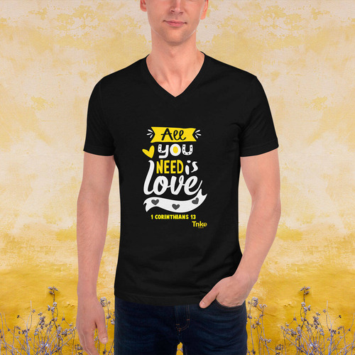 Playera Hombre - All You Need Is Love - Amor - Cuello V