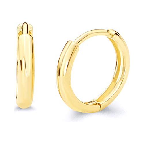 Aretes De Oro Amarillo Or Blanco 14k De 2 Mm De Espesor Hugg